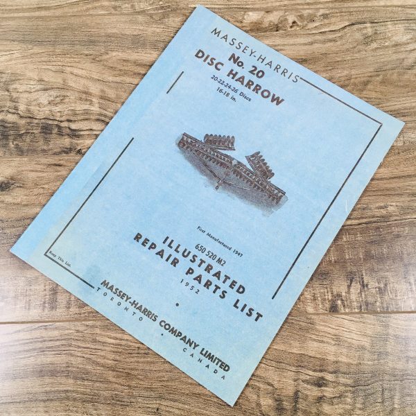 Massey Harris 20 Disc Harrow 20 22 24 26 Disc Parts Manual Catalog Book Assembly