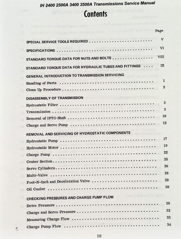 International 2400 2500A 3400 3500A Hydrostat Transmission Service Repair Manual - Image 3