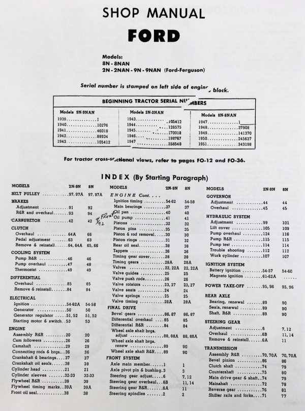 Ford N Series 9N 2N 8N 2Nan 9Nan 8Nan Tractor Technical Service Manual Shop Book - Image 2