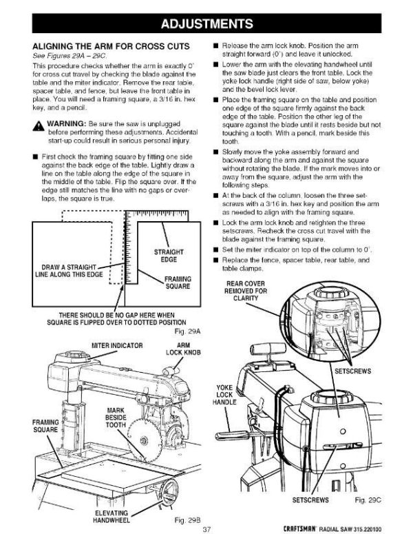 Owners Instruction Manual Fits Craftsman 315.220100 Radial Arm Saw - Image 7