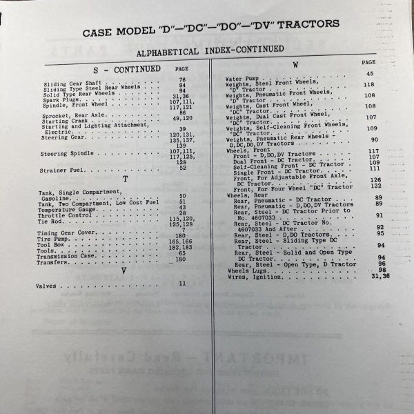 J.I. Case D Dc Do Dv Tractors Parts Manual Catalog Book S/N 4511449 And Up - Image 3