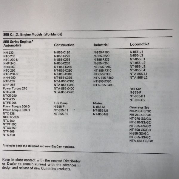 335 350 365 400 Cummins Engine Service Manual Repair Shop Overhaul 855Ci Diesel - Image 3