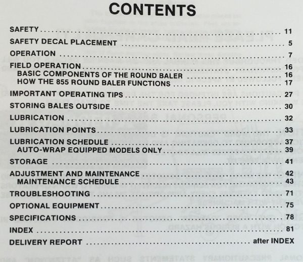 New Holland 855 Round Baler Operators Manual Owners Maintenance SN Before-706837 - Image 2