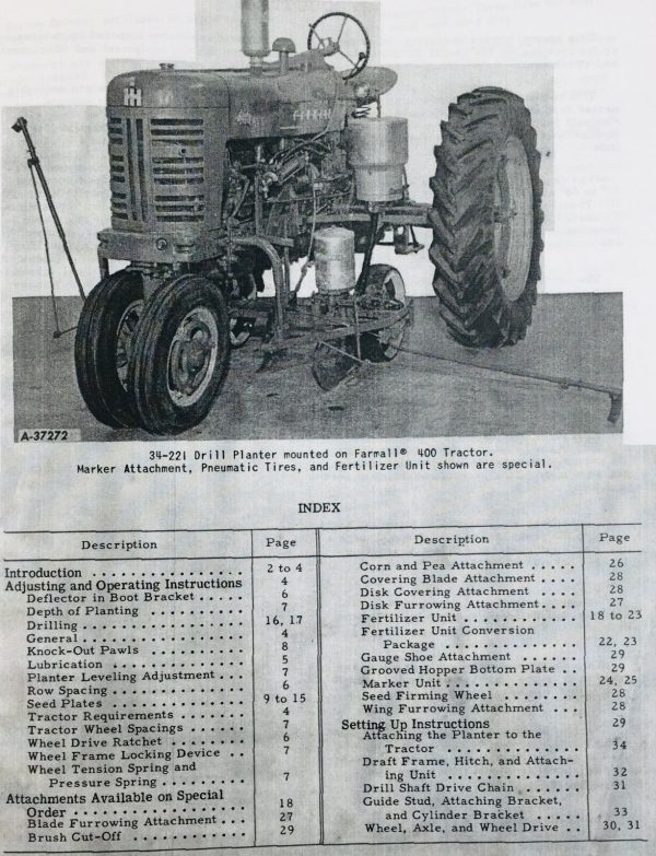 International 34-221 Drill Planter Owners Operators Manual Settings Plates Chart - Image 2