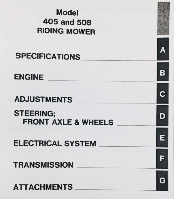 Allis Chalmers 405 508 Lawn Garden Tractor Service Shop Repair Manual Mower - Image 2