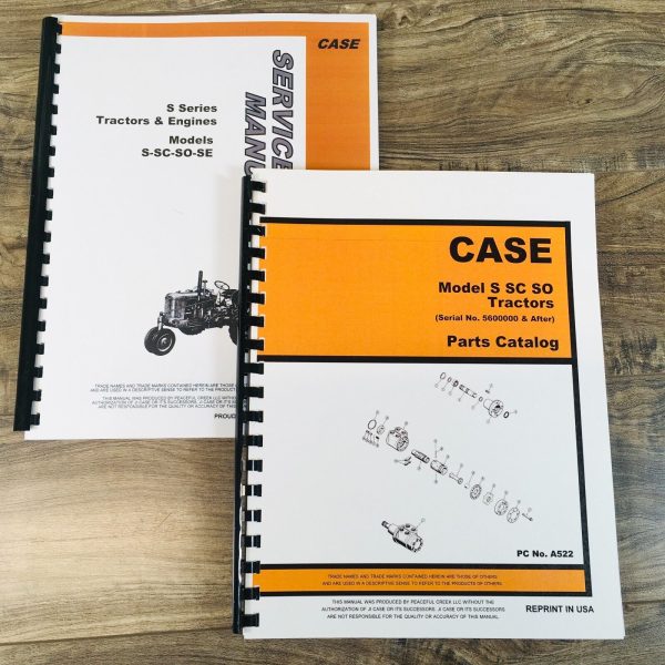 Case S SC SO Tractor Service Manual Parts Catalog Set SN 5600000-After Repair