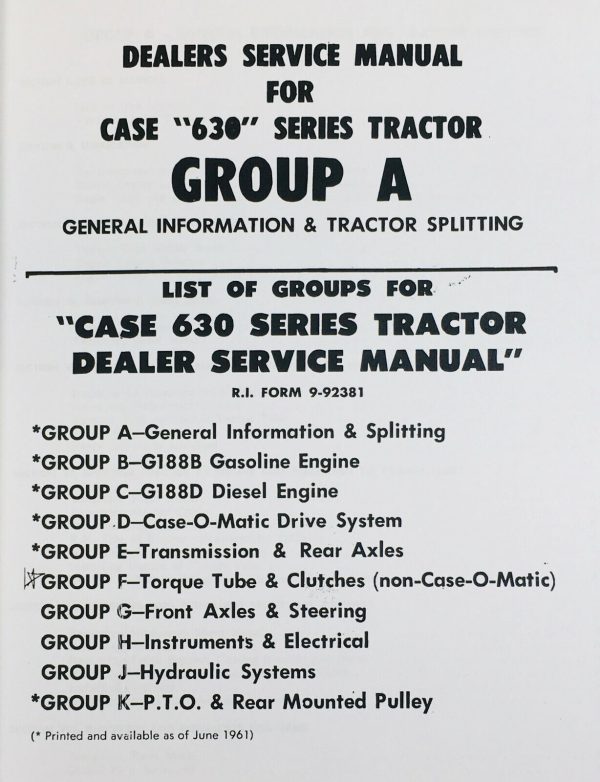 Case 630 Series 631 632 640 641 Tractor Factory Service Repair Shop Manual Book - Image 2