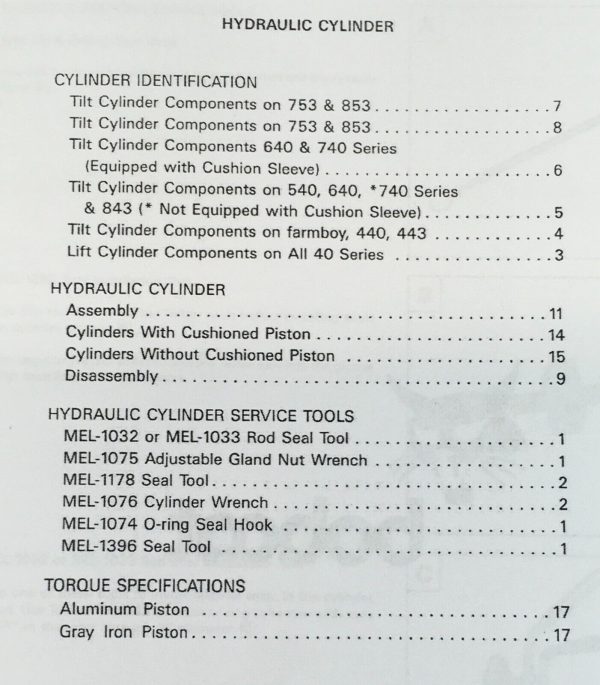 Bobcat Melroe Hydraulic Cylinders for 753 740 Series 843 853 Service Manual BC - Image 2