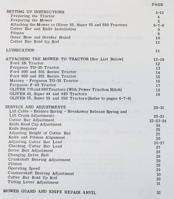 Oliver 356 Mower Operators Instructioins Manual 44, Super 44, 440 Tractor - Image 2