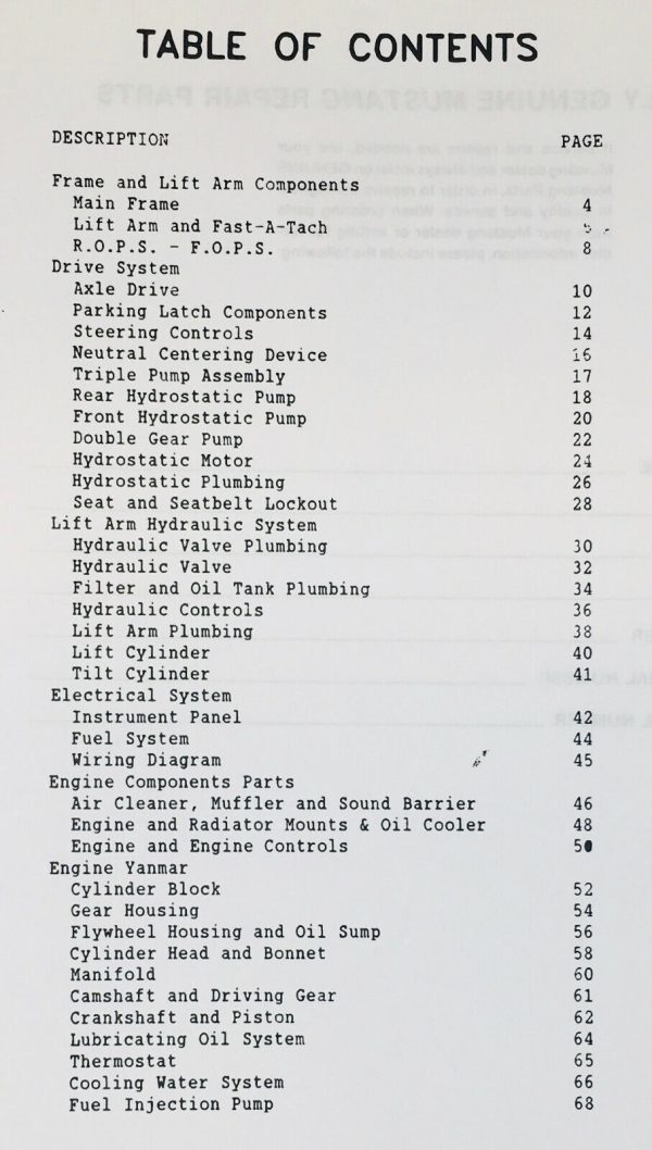 Mustang 930A Skidsteer Loader Parts Manual Catalog Exploded Views Numbers - Image 2