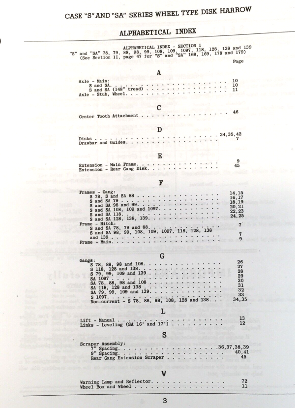 Case SA98 S99 SA99 S108 SA108 S109 SA109 S139Wheel Type Disk Harrow Parts Manual - Image 2