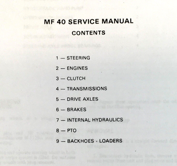 Massey Ferguson MF 40 Tractor Loader Backhoe Service Repair Workshop Manual Mf40 - Image 3