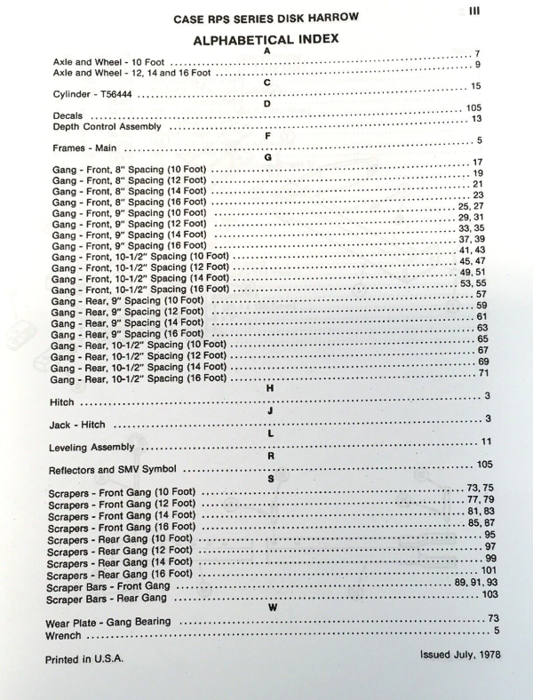 Case RPS Series Disk Harrow Parts Manual Catalog Book Assembly Schematic - Image 2