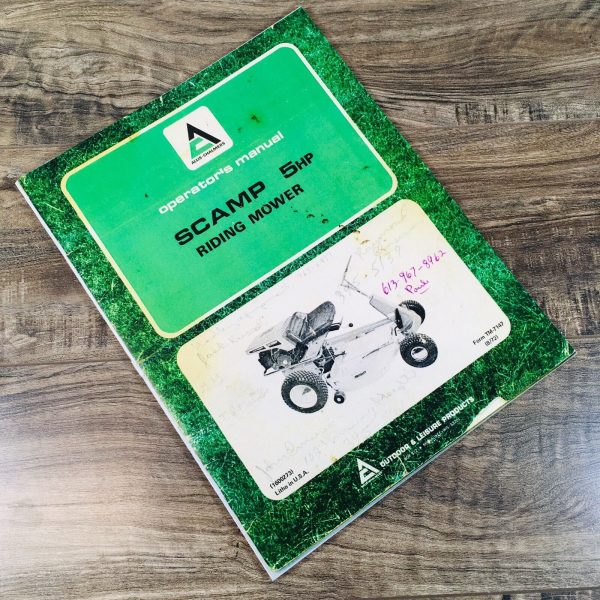 Allis Chalmers Scamp 5 HP Riding Mower Operators Manual Owners Book Maintenance