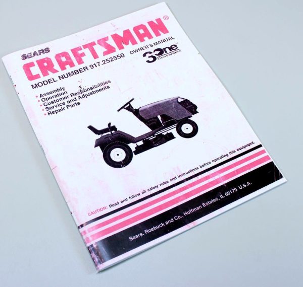 Craftsman 917.252550 Lawn Mower Garden Tractor Owners Operators Parts Manual