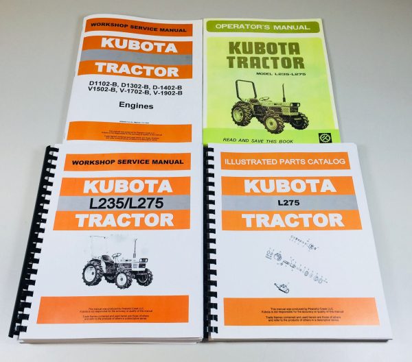 Kubota L275 Tractor Service Engine Chassis Operators Manual Parts Catalog Set