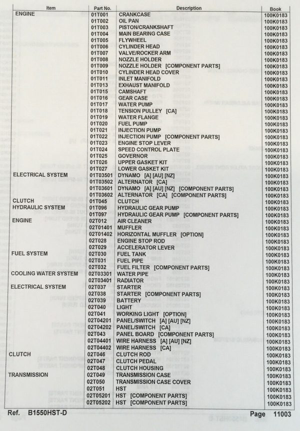 Kubota B1550Hst-D Tractor Parts Assembly Manual Catalog Exploded Views Numbers - Image 2