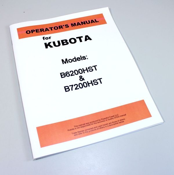 Kubota B6200Hst B7200Hst Tractor Operators Owners Manual Maintenance