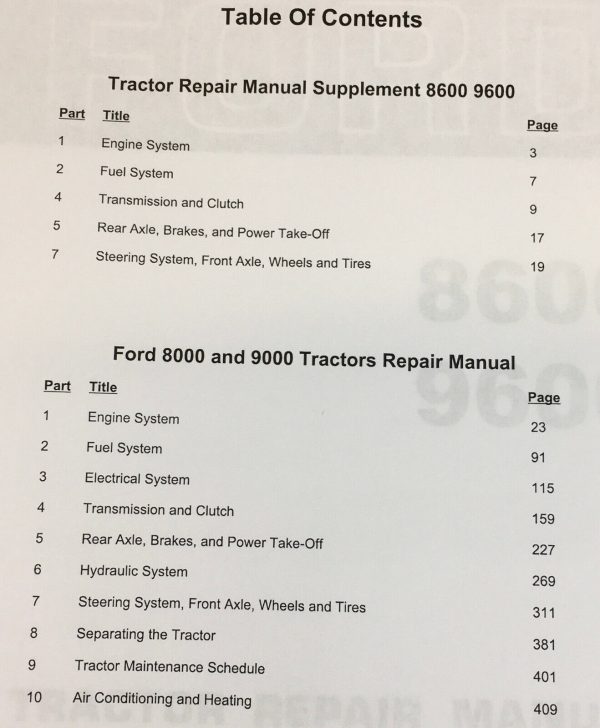 Ford 8000 9000 8600 9600 Tractor Service Parts Manual Repair Shop Set Workshop - Image 2