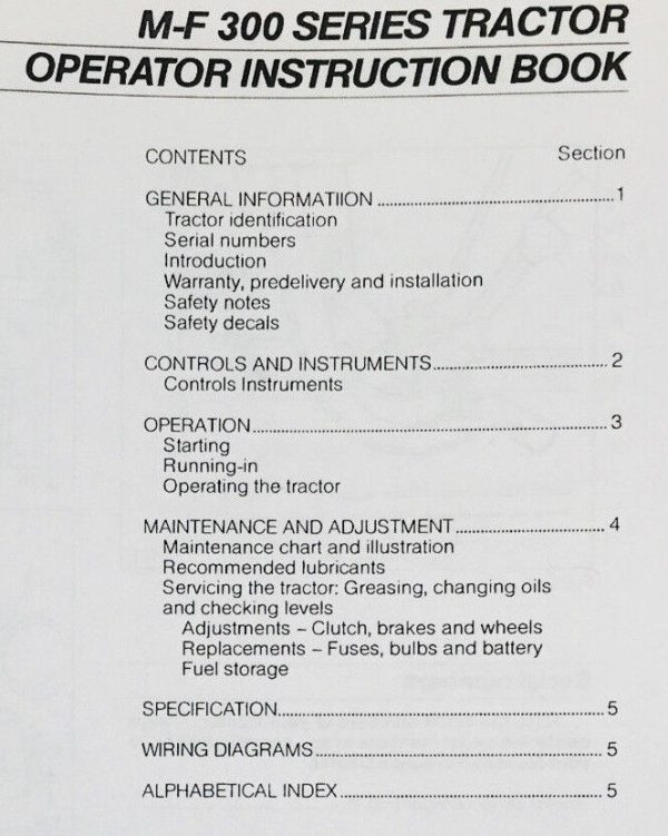 Massey Ferguson 300 Series Tractors Owners Operators Manual Instruction Book - Image 3