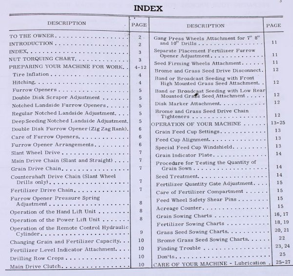 International 510 Grain Drill Planter Owners Operators Manual Settings Chart - Image 2