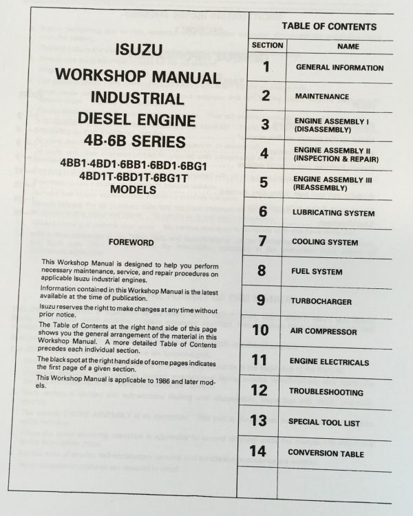 Isuzu 6Bb1 6Bd1 Industrial Diesel Engine Service Manual Repair Shop Technical - Image 2