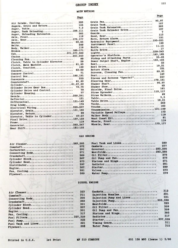 Massey Ferguson 510 Combine Service Parts Operators Manual Set SN -1201 003 653 - Image 5