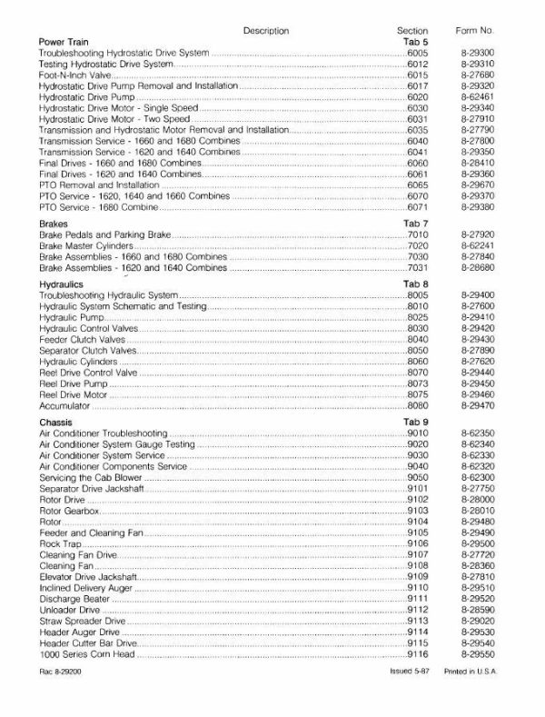 Case Ih 1660 1680 Combine Service Repair Shop Manual Axial Flow Workshop Book - Image 3