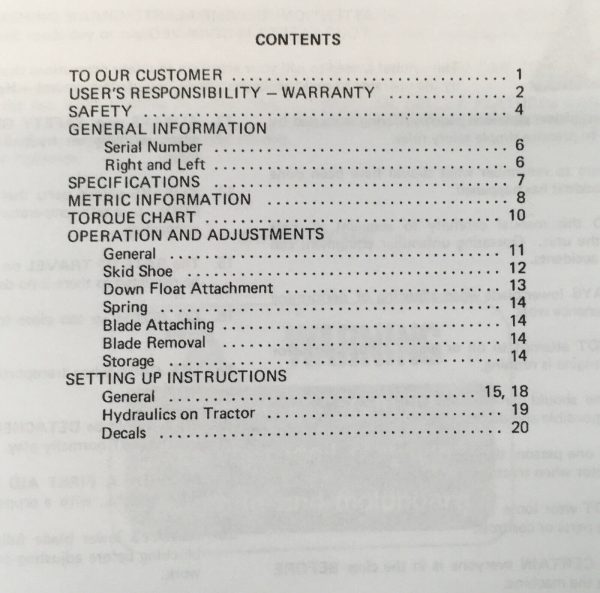 Allis Chalmers Model 410 Front Blade 5020-5030 Tractor Operators Owners Manual - Image 2