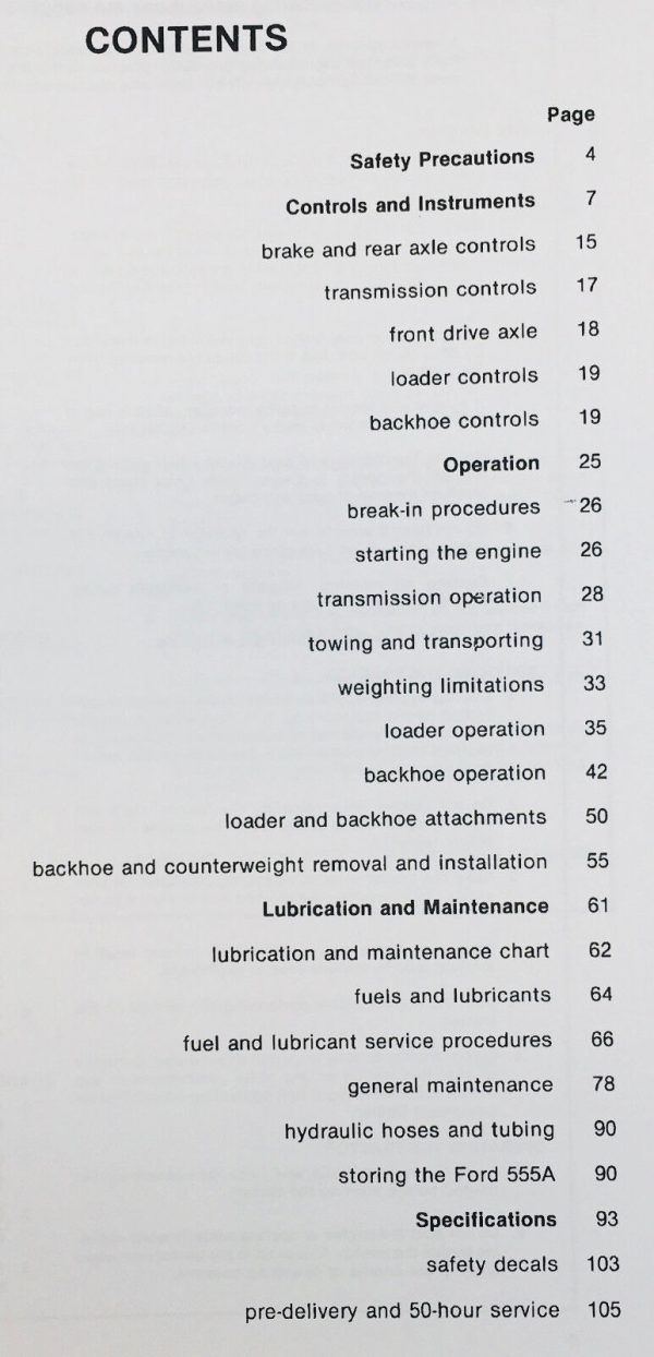 Ford 555A Tractor Loader Backhoe Operators Owners Manual Maintenance Operation - Image 3