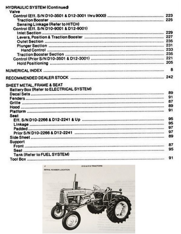 Allis Chalmers D-10 D-12 Tractor Service Manual Parts Operators Set S/N 3501-Up - Image 5