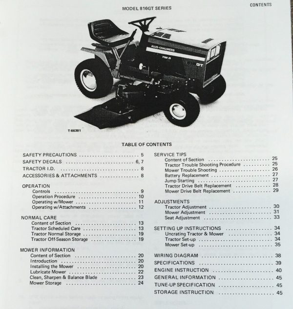 Allis Chalmers 816GT Lawn & Garden Tractor Manual Parts Operators Owners Book AC - Image 2