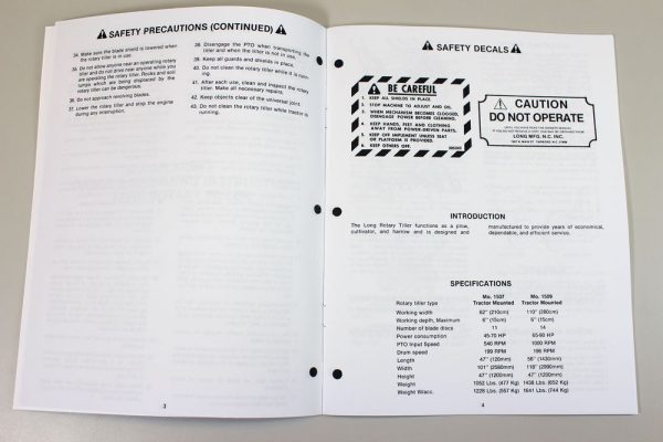 Long 1507 1509 Rotary Tiller Owners Operators Manual Book Maintenance - Image 3