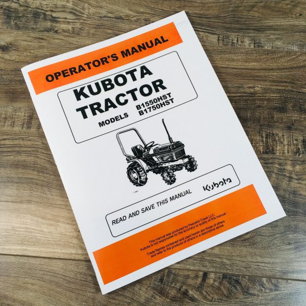 Kubota B1550Hst B1750Hst Tractor Operators Owners Manual Maintenance Book