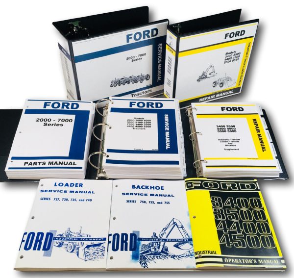 Ford 3400 3500 Backhoe Loader Tractor Service Operator Parts Manual Shop Set