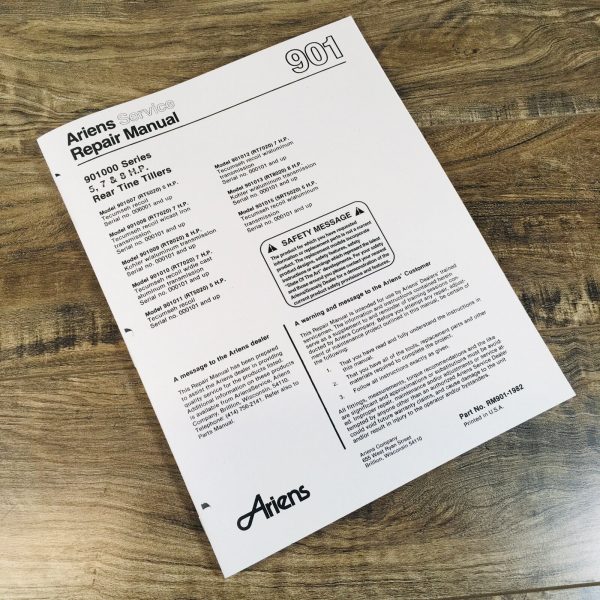 Ariens 901000 Series 901011 901012 901013 901015 Tiller Service Manual Repair