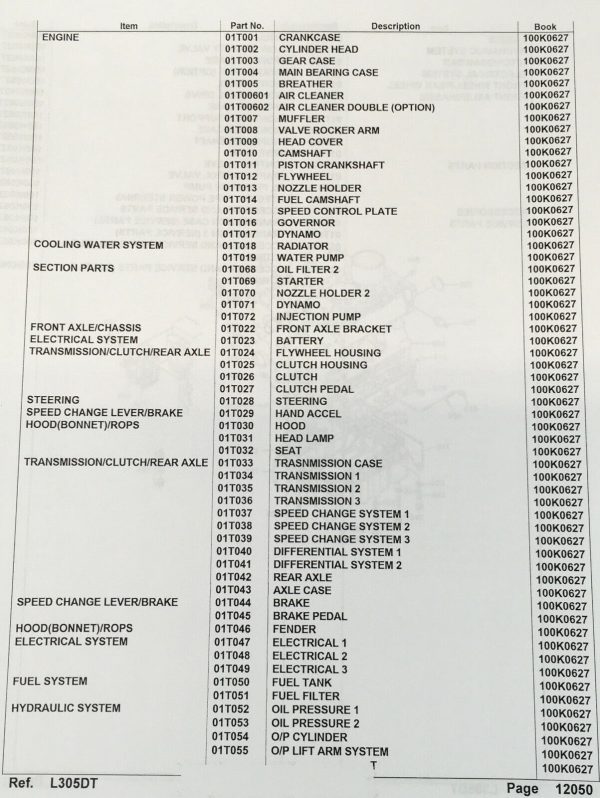 Kubota L305 L305Dt Tractor Parts Manual Catalog Exploded View Numbers Assembly - Image 2