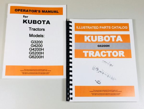 Kubota G6200H Tractor Operators Owners Manual Parts Catalog Set