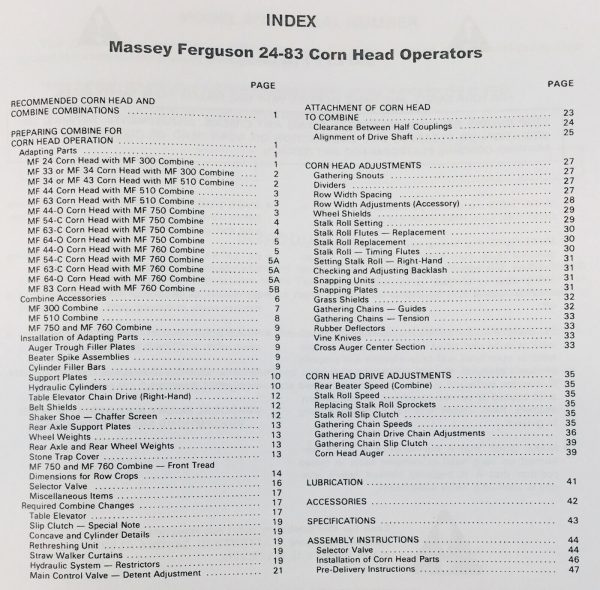 Massey Ferguson 33 43 63 83 Combine Quick-Attach Corn Head Operators Manual - Image 2