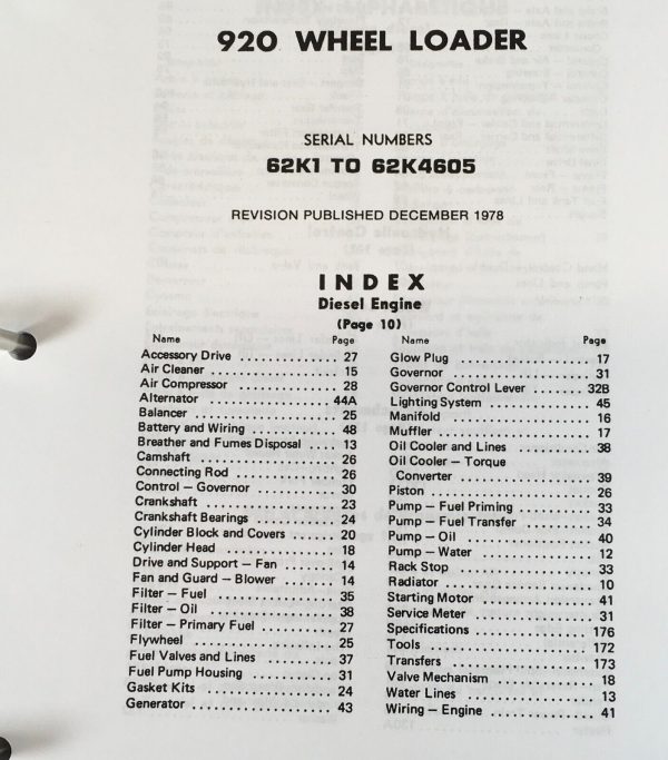 Service Parts Manual Set for Caterpillar 920 Wheel Loader Workshop SN 62K1-UP - Image 10