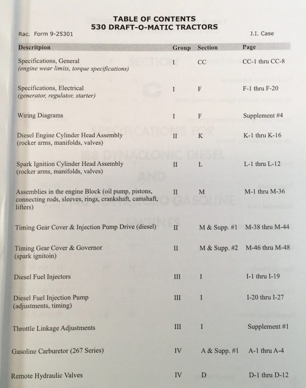 Case 530 Draft-O-Matic Tractor Service Manual Parts Catalog Repair Set 8262800- - Image 2