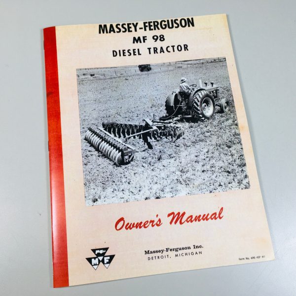 Massey Ferguson Mf 98 Diesel Tractor Owners Operators Manual