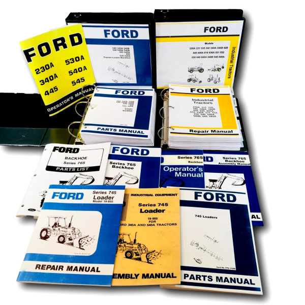 Ford 340A 540A Tractor 745 Loader 765 Backhoe Service Parts Operator Manual Set